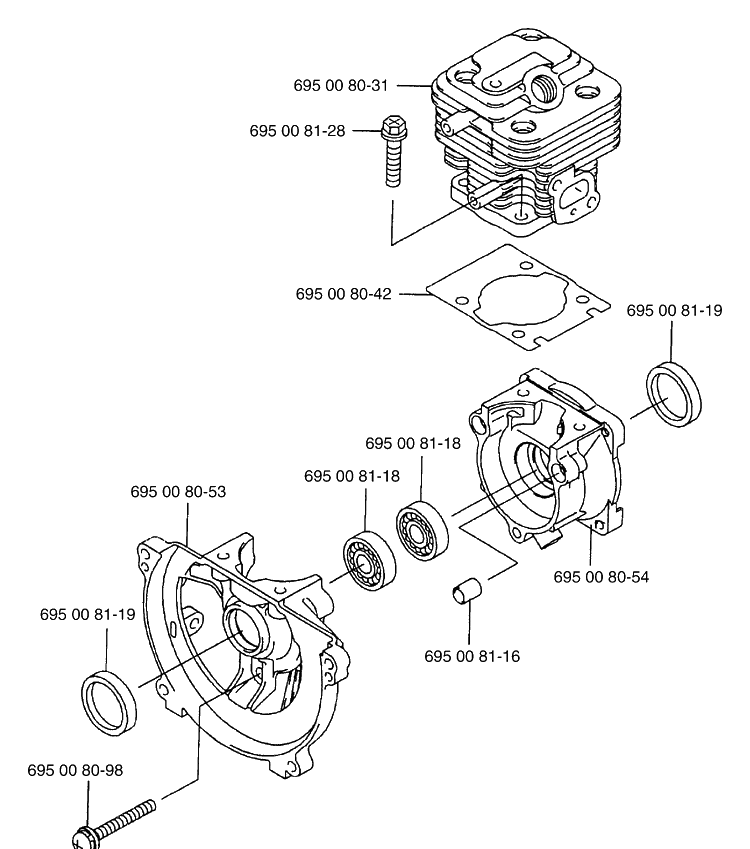 Cylinder And Crankcase Diagram and Parts List for 2003-07 Husqvarna Leaf Blower / Vacuum