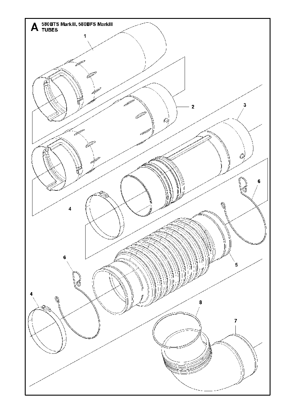 Tube Diagram and Parts List for 580BTS Mark III Husqvarna Leaf Blower / Vacuum