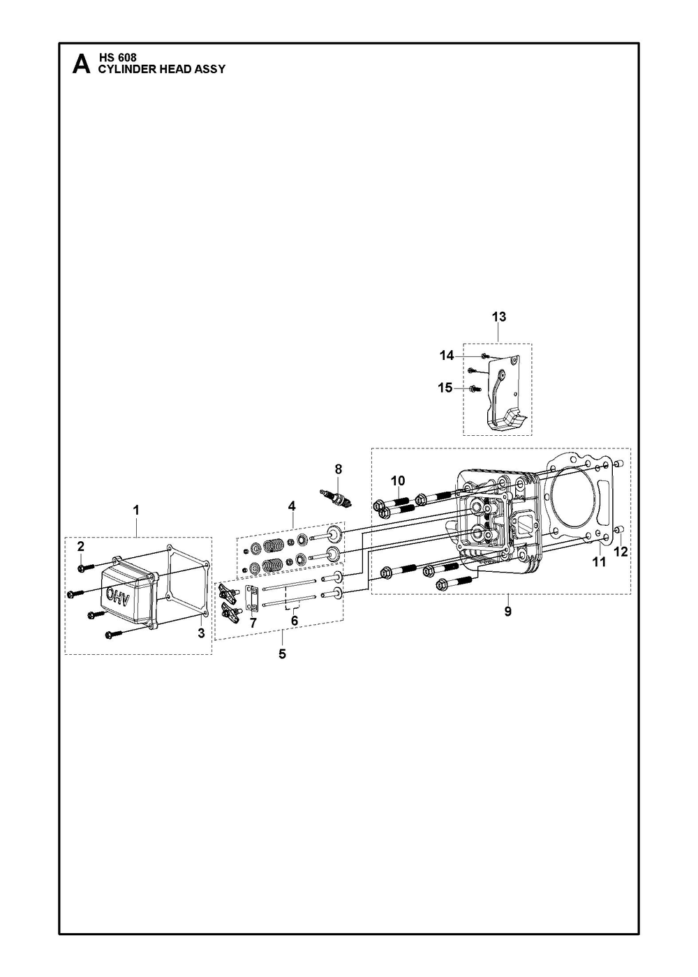 Cylinder Head Assembly Diagram and Parts List for  Husqvarna Engine