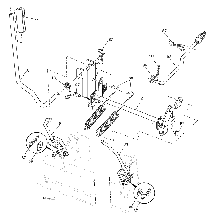 Mower Lift Diagram and Parts List for (96043004900)(2008-03) Husqvarna Lawn Mower