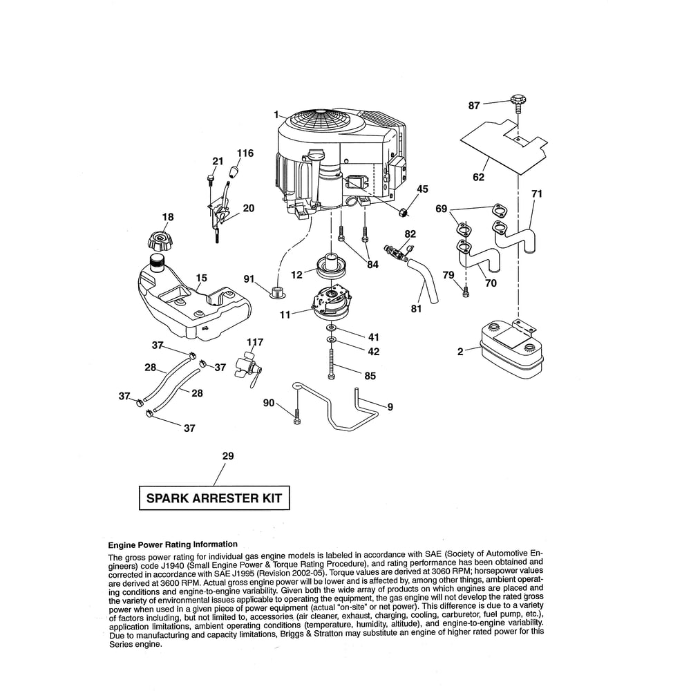 Engine Diagram and Parts List for 96043017700 Husqvarna Lawn Tractor
