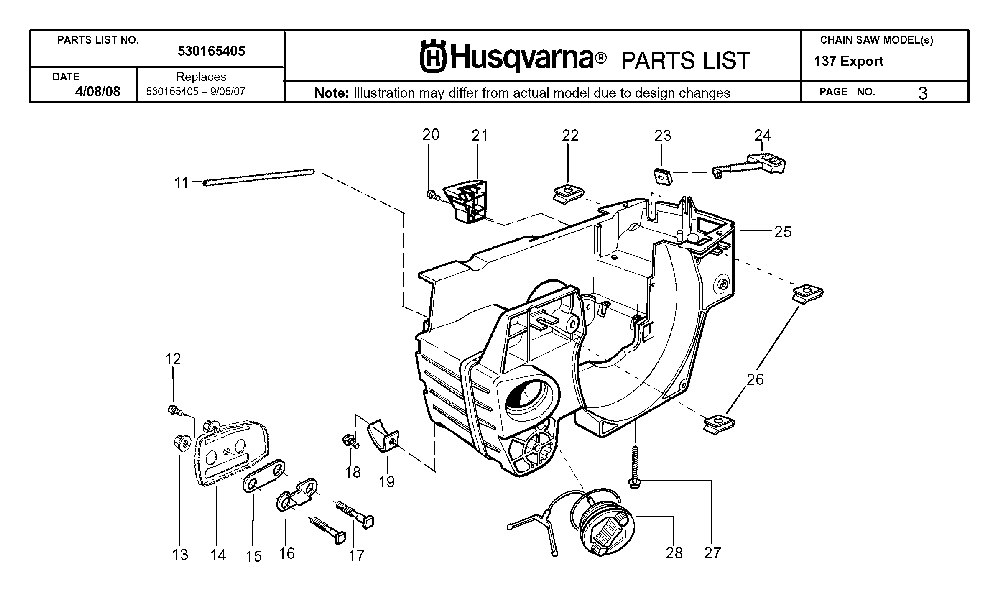 Crankcase Diagram and Parts List for 20082200001 Husqvarna Chainsaw