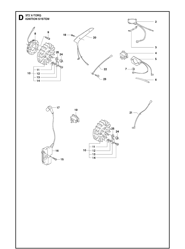 Ignition System Diagram and Parts List for XPG X-TORQ Husqvarna Chainsaw