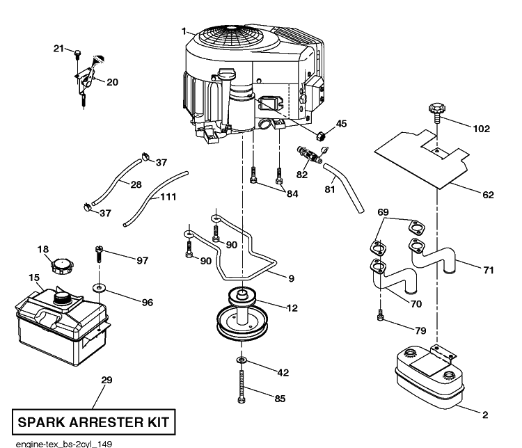Engine Diagram and Parts List for YTH2246-223905 2017-12 Husqvarna Lawn Tractor