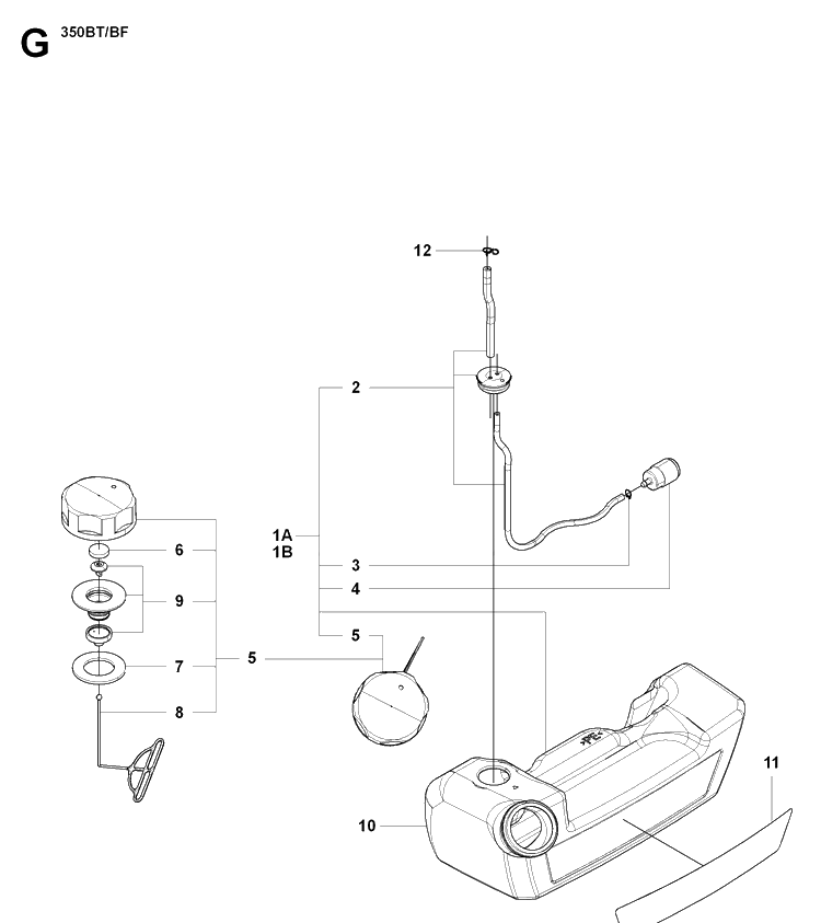 Fuel Tank Diagram and Parts List for 20170600001-Current Husqvarna Leaf Blower / Vacuum