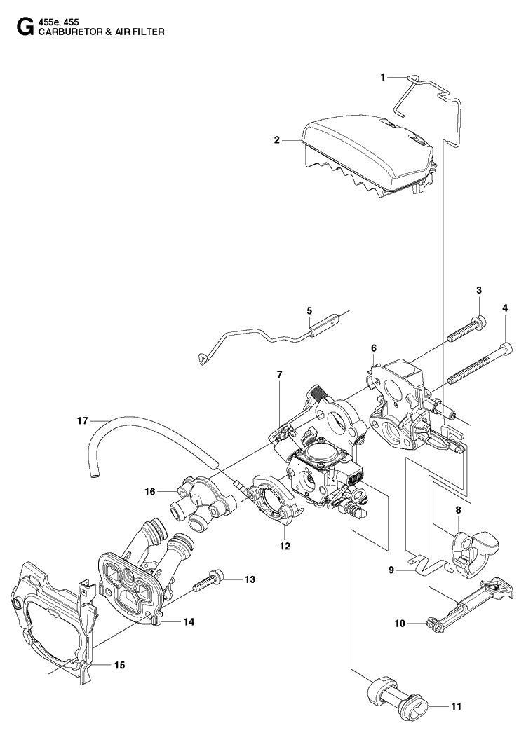 Carburetor Air Filter Diagram and Parts List for 2013-01 Husqvarna Chainsaw