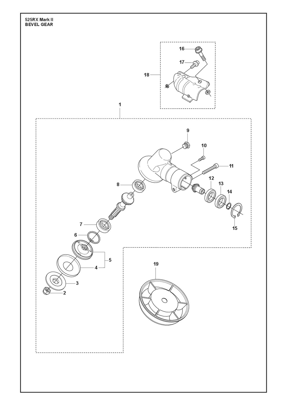 Bevel Gear Diagram and Parts List for  Husqvarna Brush Cutter