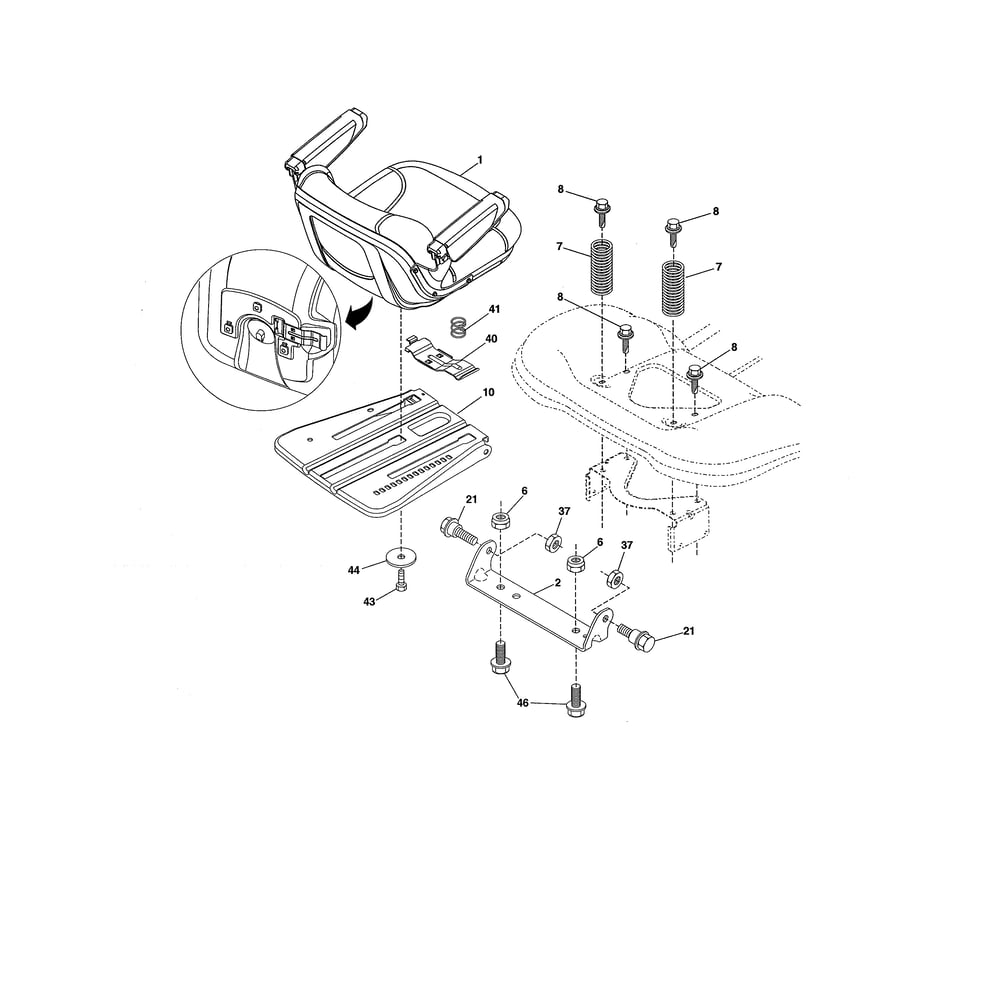 Seat Diagram and Parts List for  Husqvarna Lawn Tractor