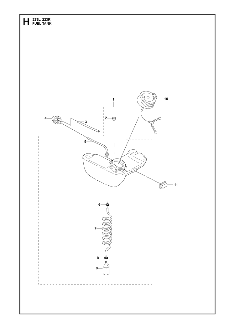 Fuel Tank Diagram and Parts List for 20060100001-Current Husqvarna Brush Cutter