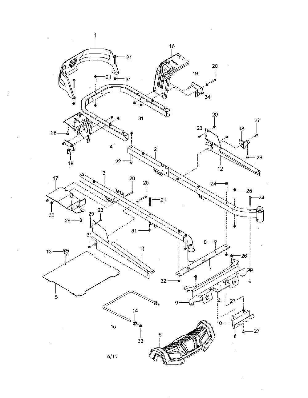 Frame Diagram and Parts List for  Husqvarna Lawn Mower