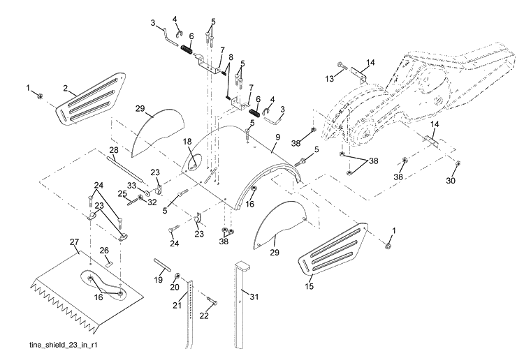 Tine Shield Diagram and Parts List for (96093000404)(2008-11) Husqvarna Tiller