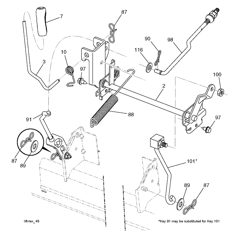 Mower Lift / Deck Lift Diagram and Parts List for (96043018100)(2013-09) Husqvarna Lawn Tractor