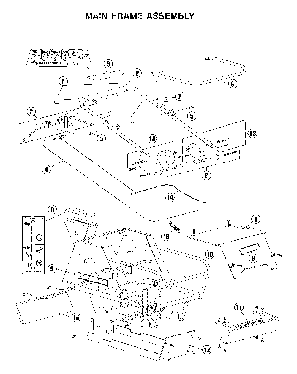 Frame Diagram and Parts List for (968999352)(2005-12) Husqvarna Dethatcher