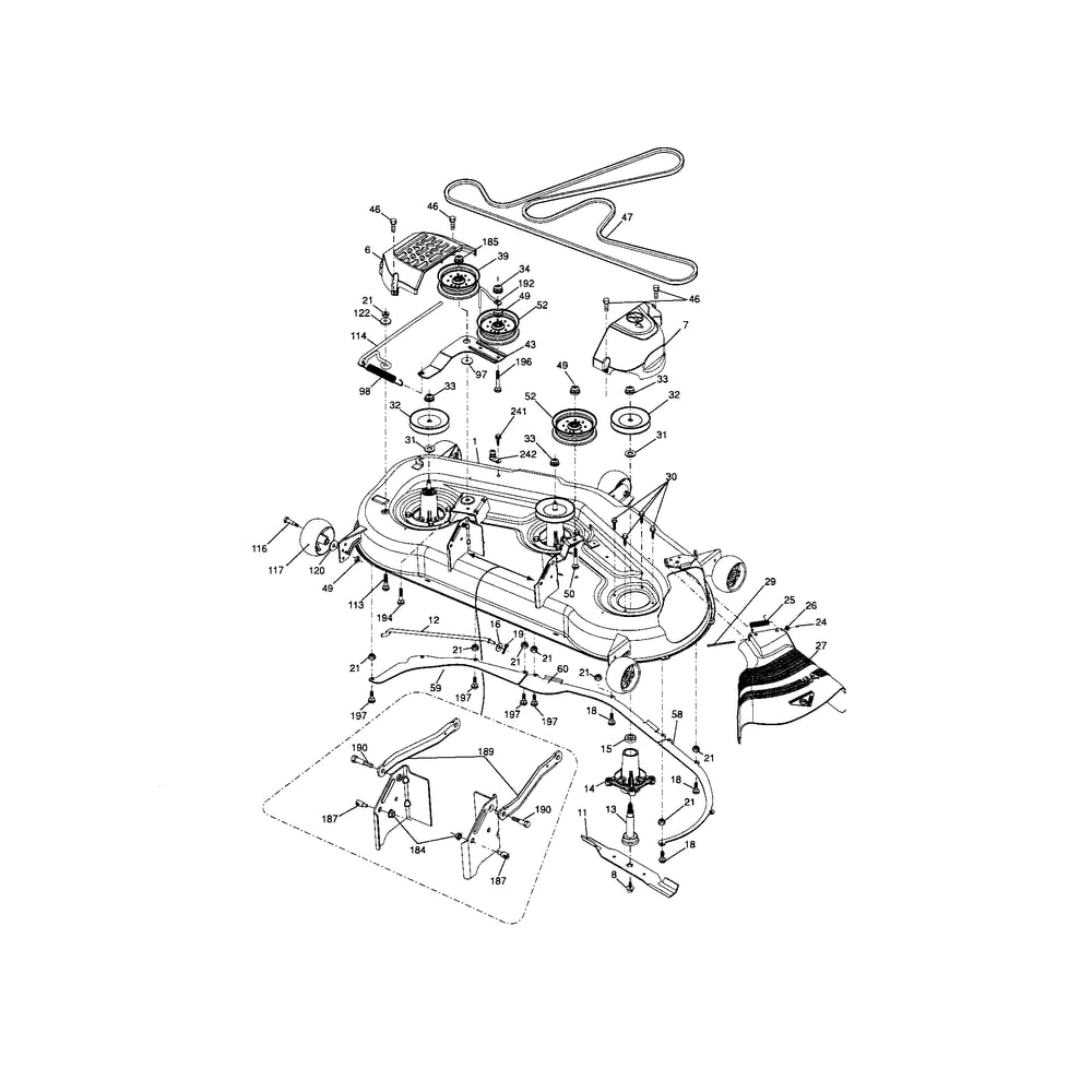 Mower Deck Diagram and Parts List for  Husqvarna Lawn Tractor