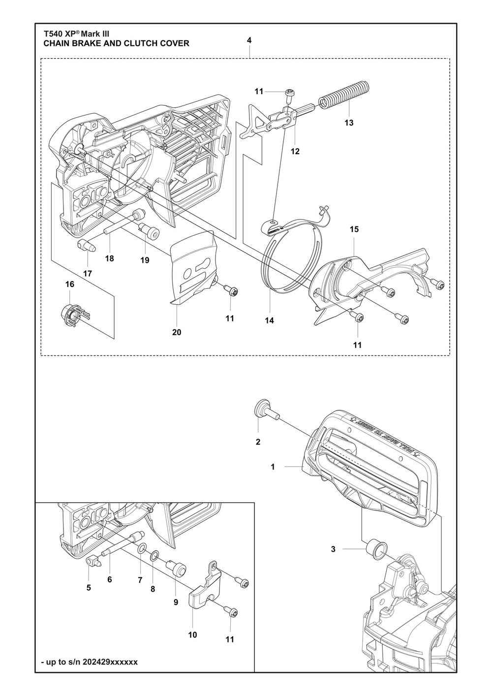 Chain Brake And Clutch Cover Diagram and Parts List for  Husqvarna Chainsaw