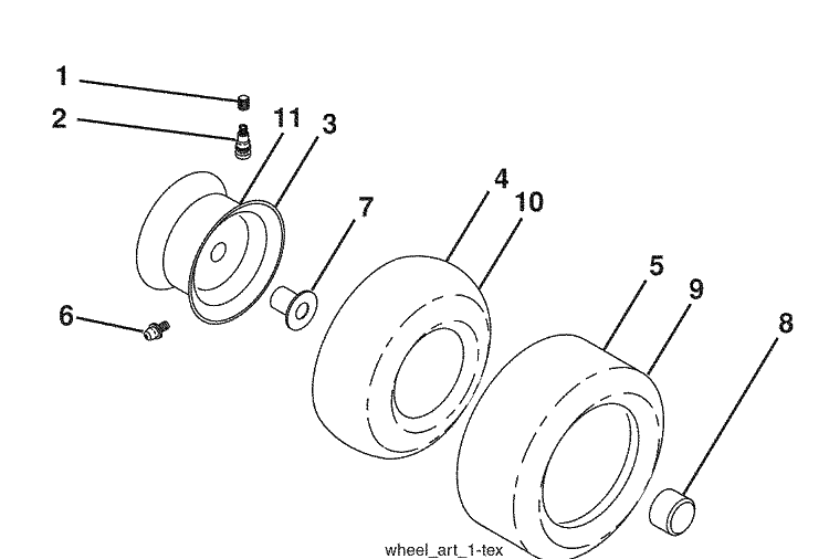 Wheels And Tires Diagram and Parts List for (96045001500)(2009-01) Husqvarna Lawn Mower