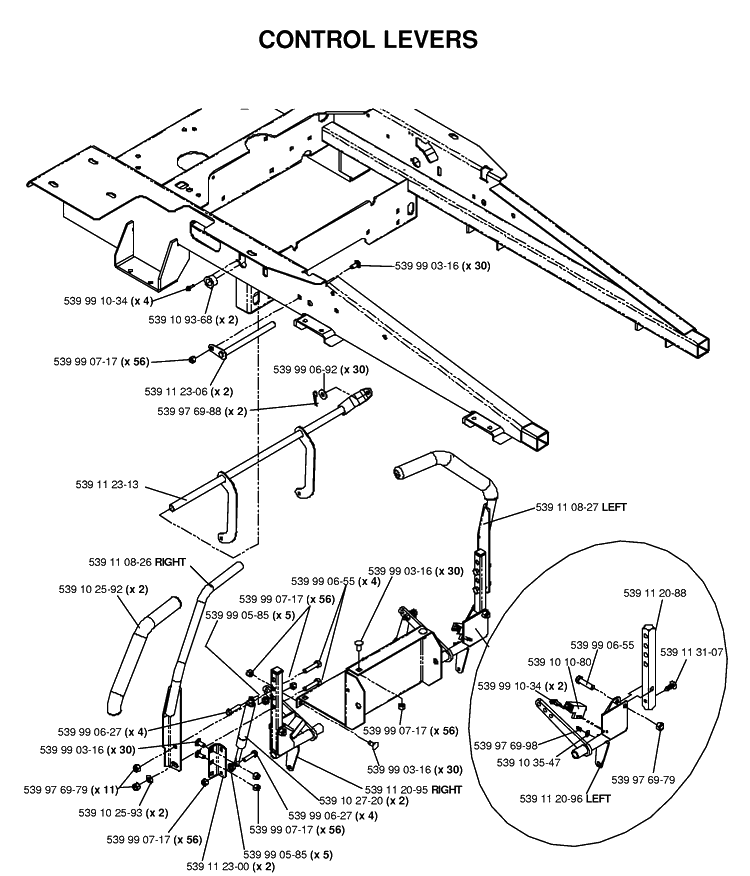 Controls Diagram and Parts List for (968999374)(2006-02) Husqvarna Lawn Mower