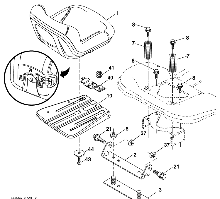 Seat Assembly Diagram and Parts List for (96043008601)(2010-04) Husqvarna Lawn Mower