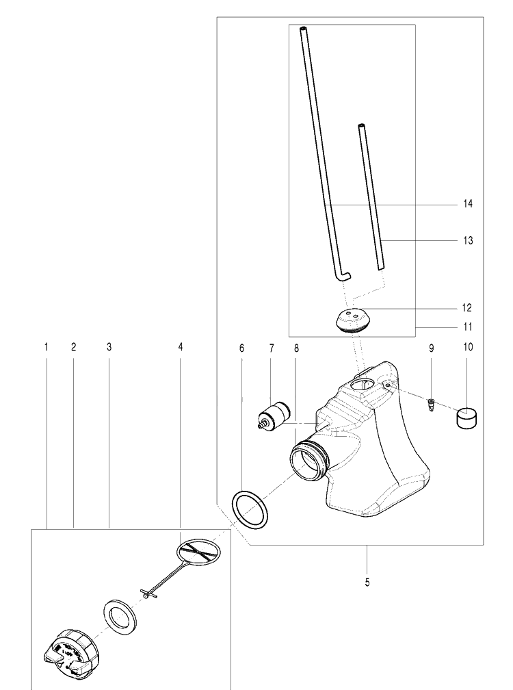 Fuel Tank Diagram and Parts List for  Husqvarna Chainsaw