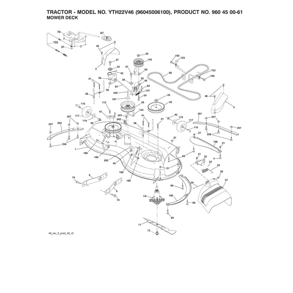 Mower Deck Diagram and Parts List for  Husqvarna Lawn Tractor