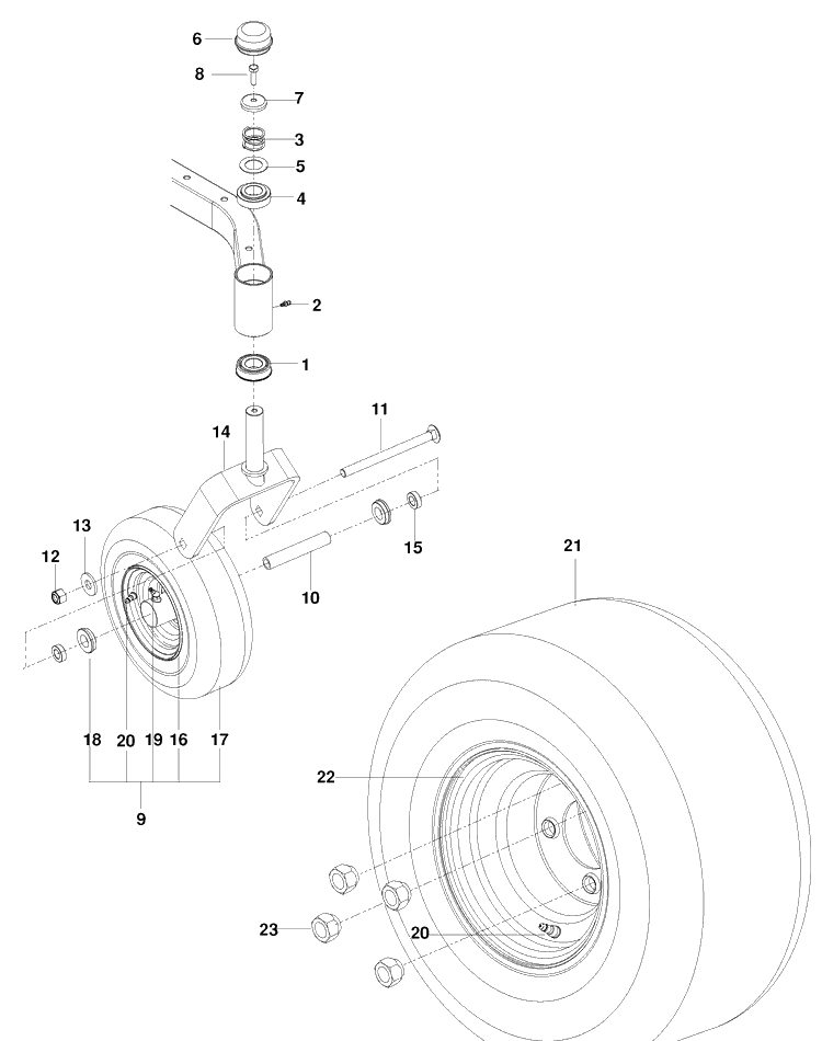 Wheels And Tires Diagram and Parts List for (96521501)(2010-01) Husqvarna Lawn Mower