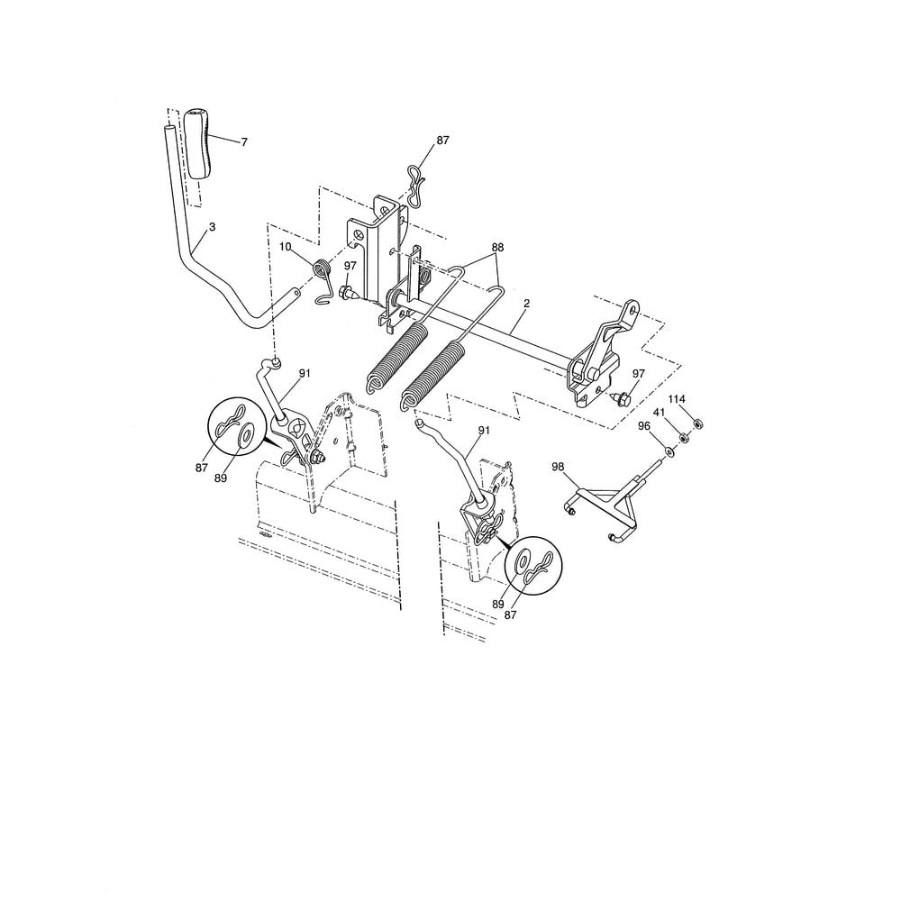 Mower Lift Diagram and Parts List for 96043017700 Husqvarna Lawn Tractor