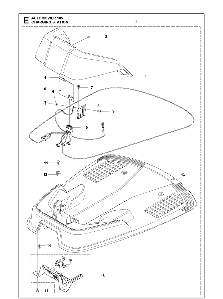 Charging Station Diagram and Parts List for 2019 Husqvarna Lawn Mower