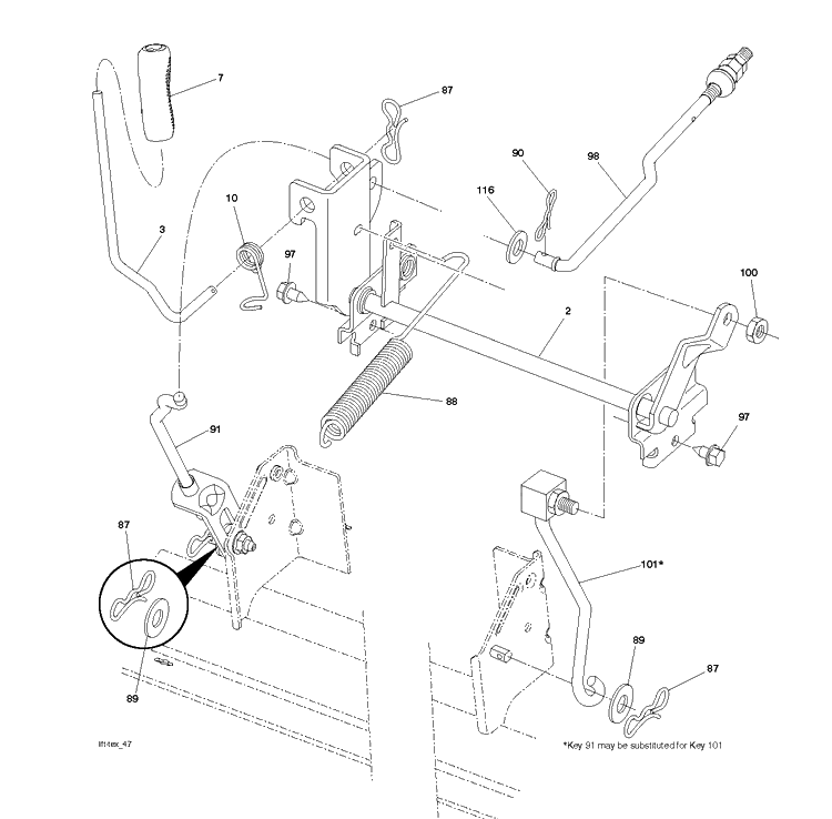 Mower Lift Lever Diagram and Parts List for 2017-12 Husqvarna Lawn Tractor