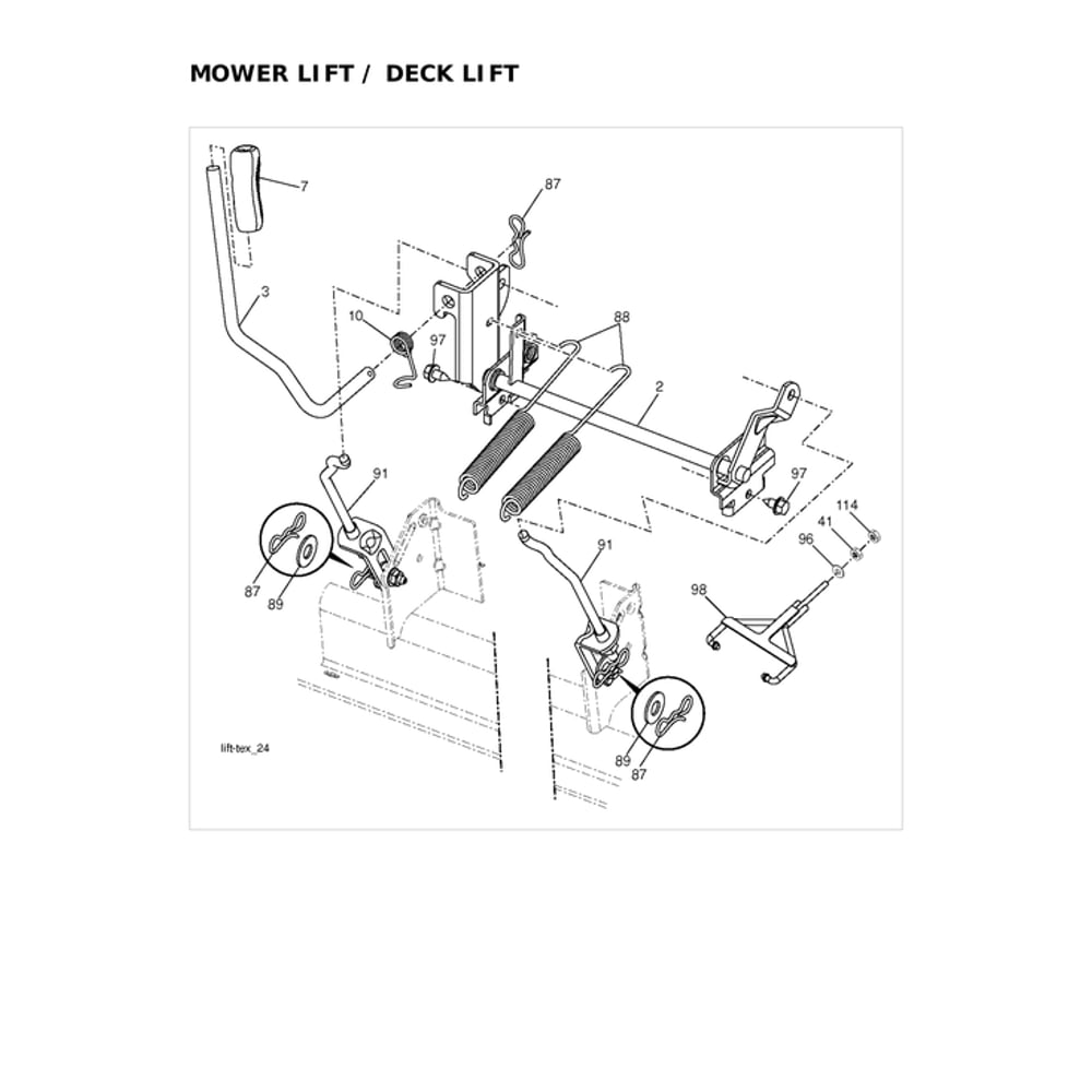 Mower Lift/Deck Lift Diagram and Parts List for  Husqvarna Lawn Tractor