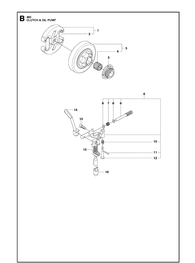 Clutch Oil Pump Diagram and Parts List for 2013-01 Husqvarna Chainsaw