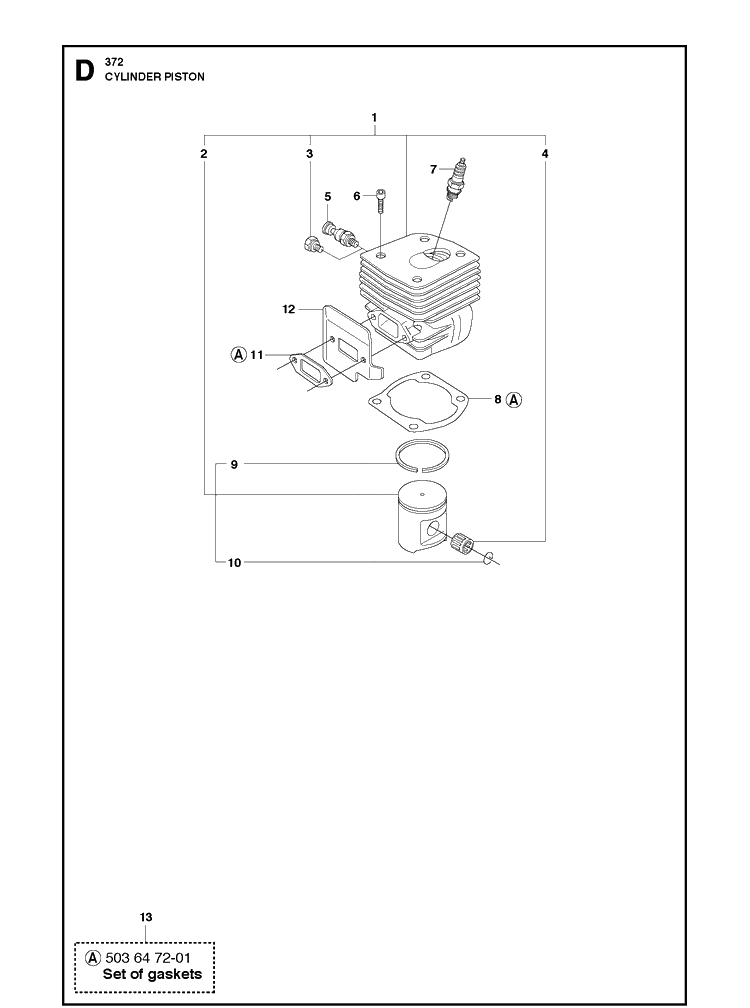 Cylinder Piston 5 Diagram and Parts List for XPG Husqvarna Chainsaw