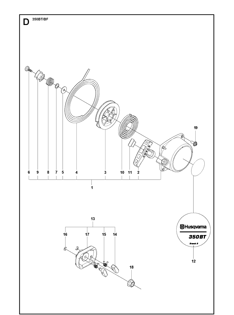 Starter Diagram and Parts List for  Husqvarna Leaf Blower / Vacuum