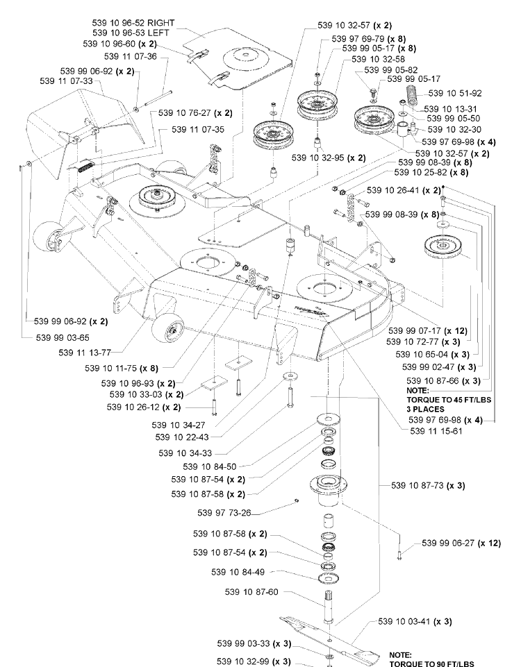 Deck Assembly (52 Inch) (Part 1) Diagram and Parts List for IZ5223 (968999257)(2005-03) Husqvarna Lawn Mower