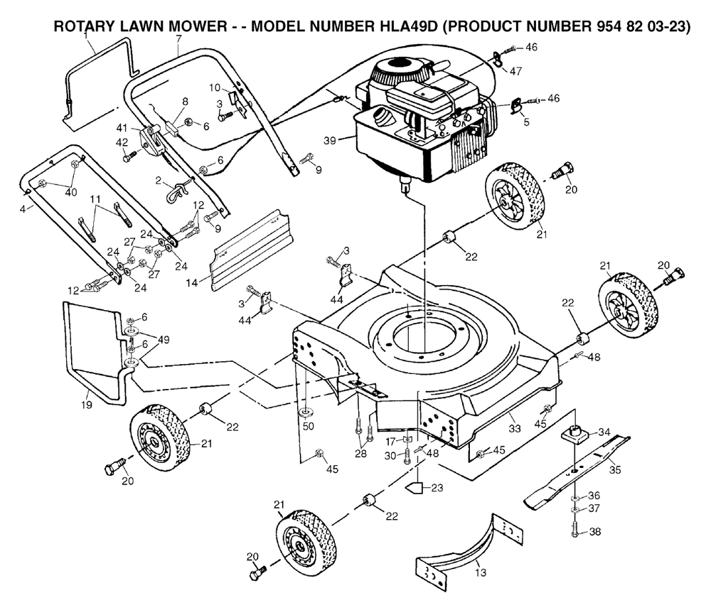 Product Complete Diagram and Parts List for JET49 (954820323-D)(2002-01) Husqvarna Lawn Mower