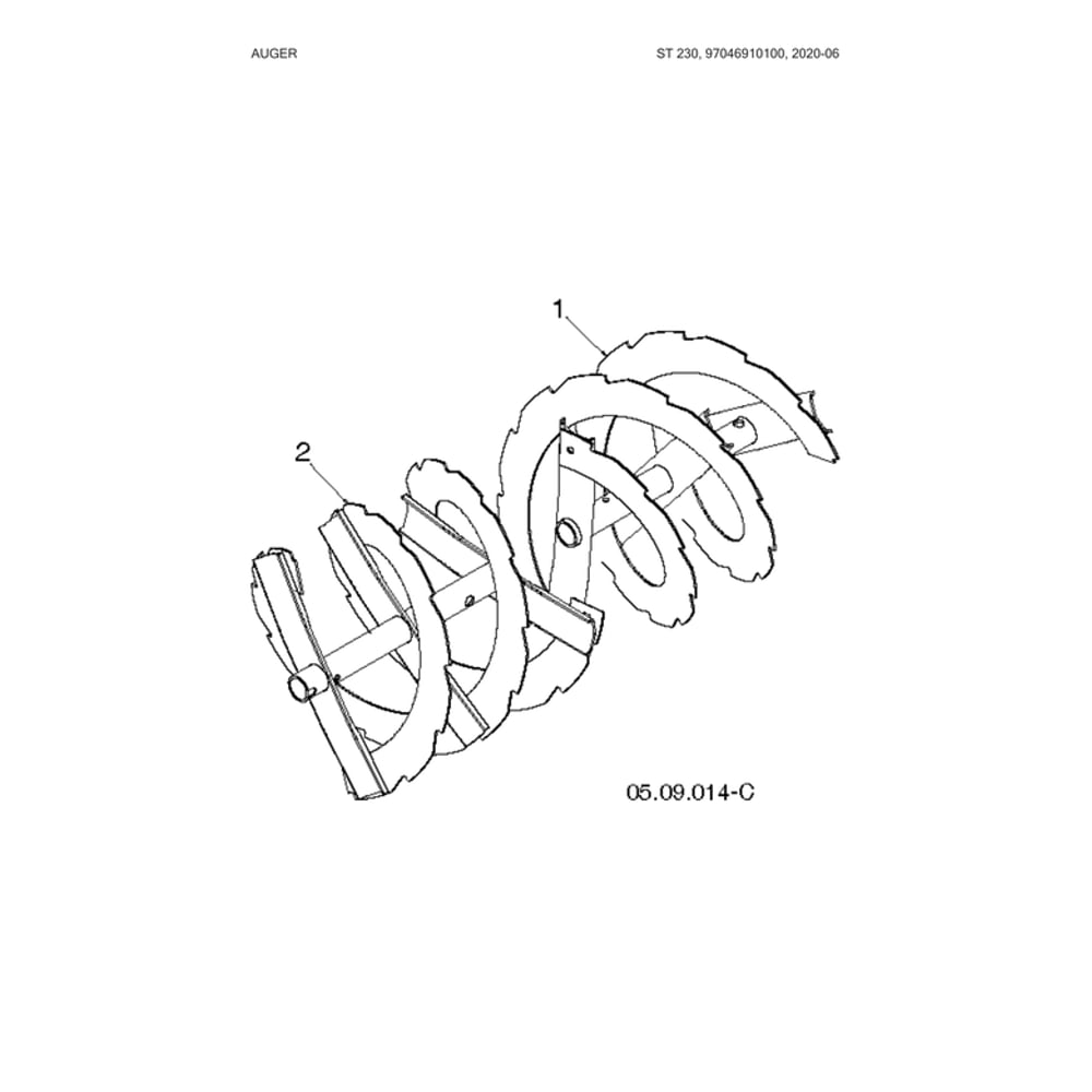 Auger Diagram and Parts List for  Husqvarna Snow Blower