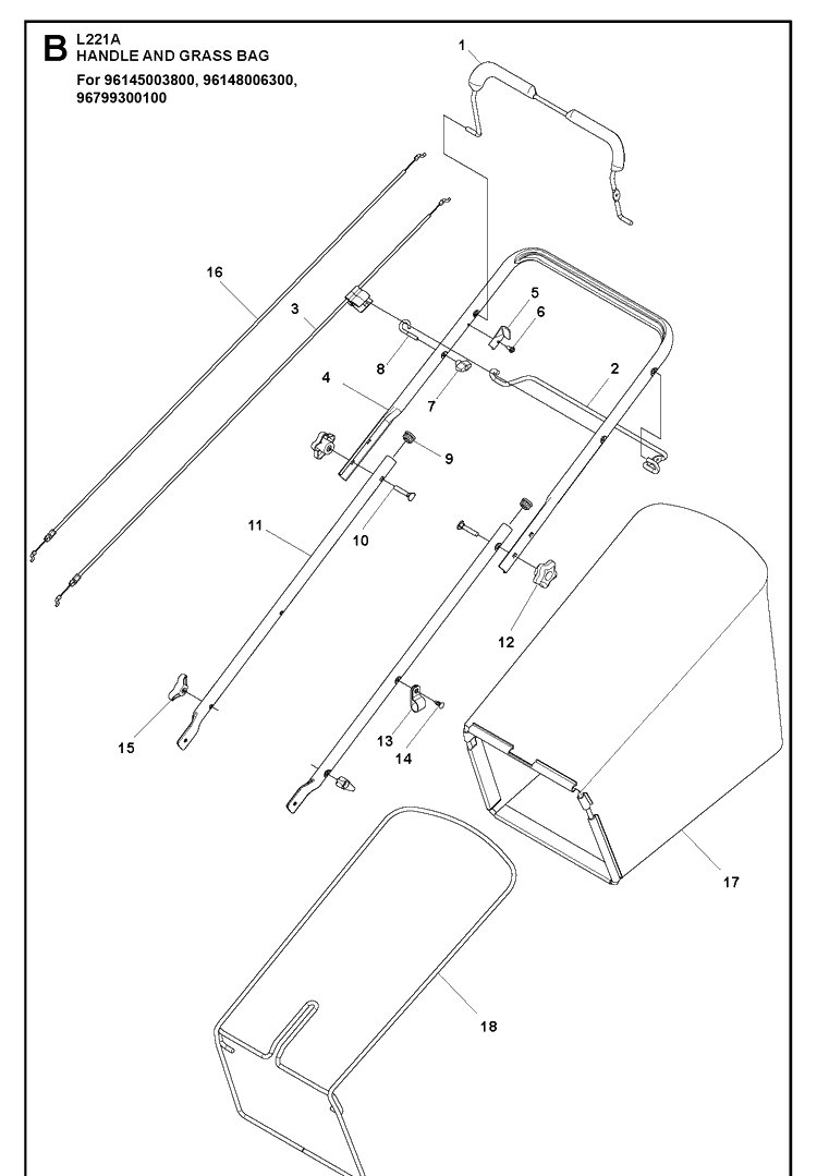 Handle 2 Diagram and Parts List for  Husqvarna Lawn Mower