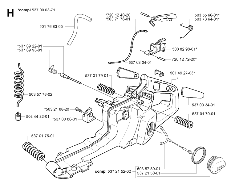 Fuel Tank Diagram and Parts List for 20051000001-20064000000 Husqvarna Chainsaw