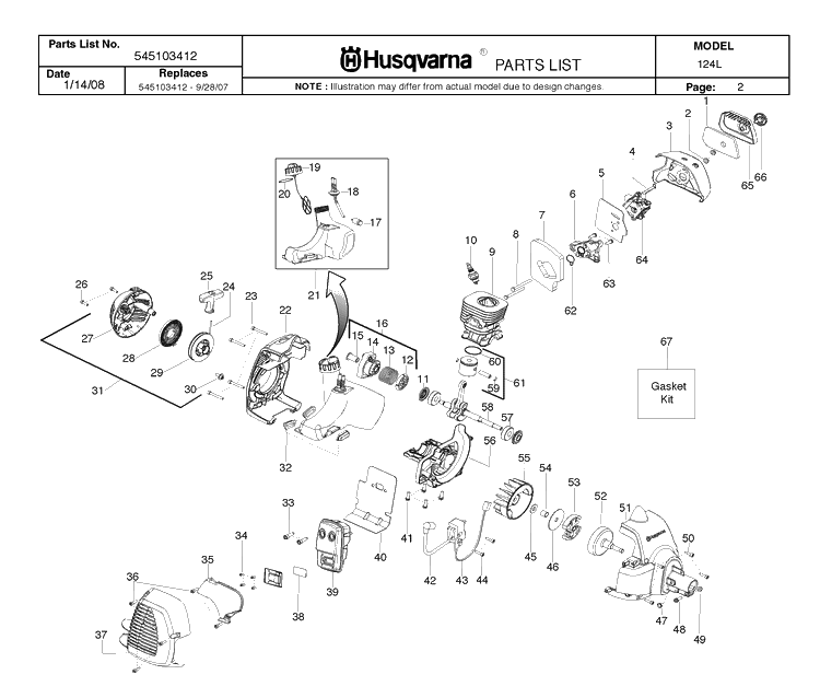 Engine Diagram and Parts List for 20082200001-Current Husqvarna Edger