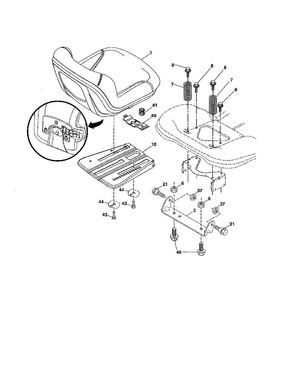 Seat Diagram and Parts List for  Husqvarna Lawn Tractor