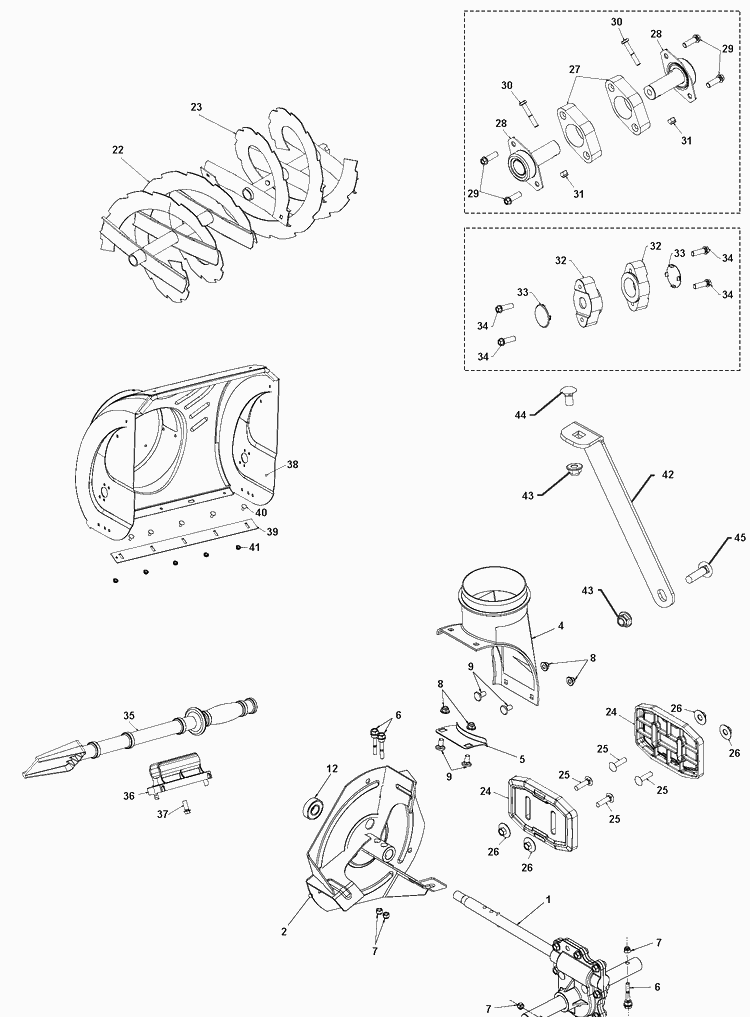 Auger Housing And Impeller Diagram and Parts List for  Husqvarna Snow Blower