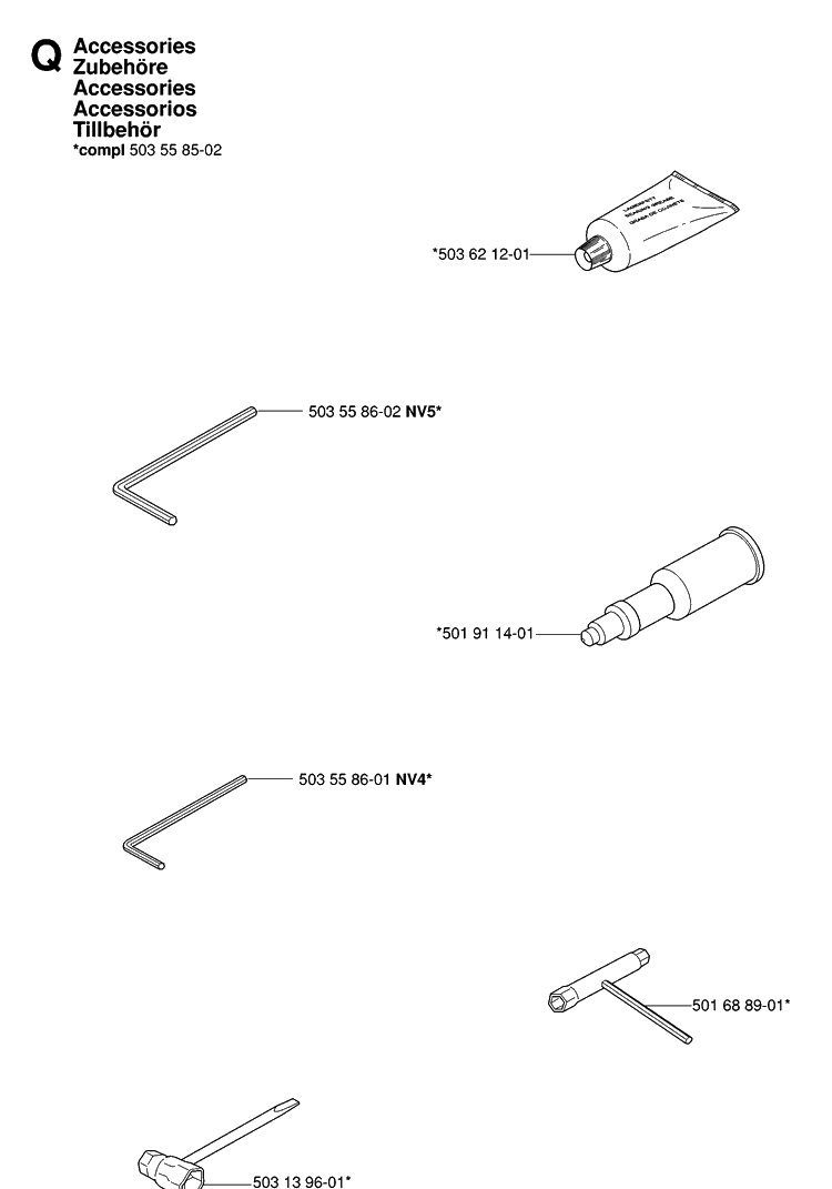 Accessories Diagram and Parts List for 20064000001-Current Husqvarna Chainsaw