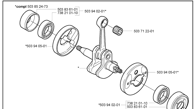 Crankshaft Diagram and Parts List for 2000-10 Husqvarna Brush Cutter