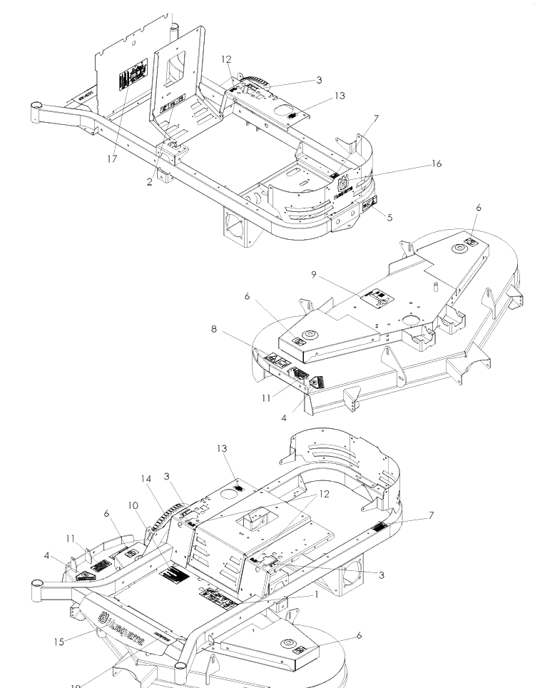 Decals Diagram and Parts List for (968999717)(2007-11) Husqvarna Lawn Mower