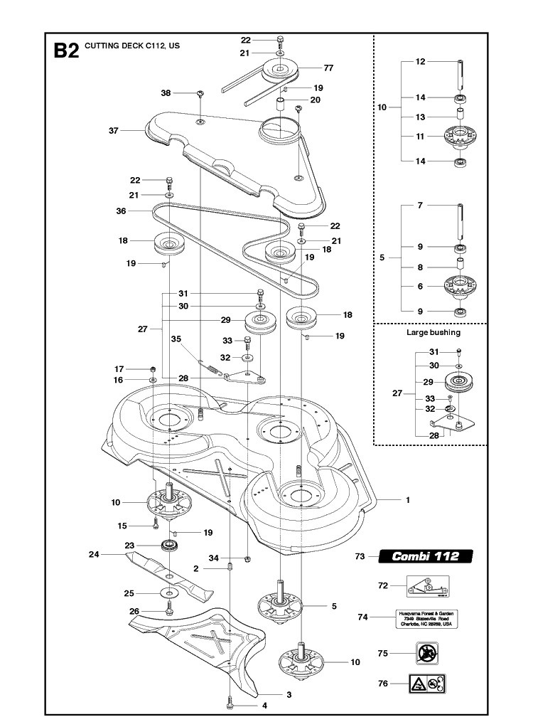 44 Inch/112cm Cutting Deck Diagram and Parts List for AWD Husqvarna Lawn Mower