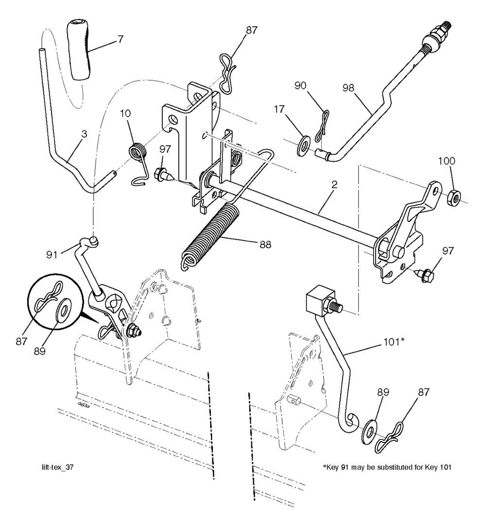 Mower Lift Lever Diagram and Parts List for (917243820)(2017-12) Husqvarna Lawn Tractor