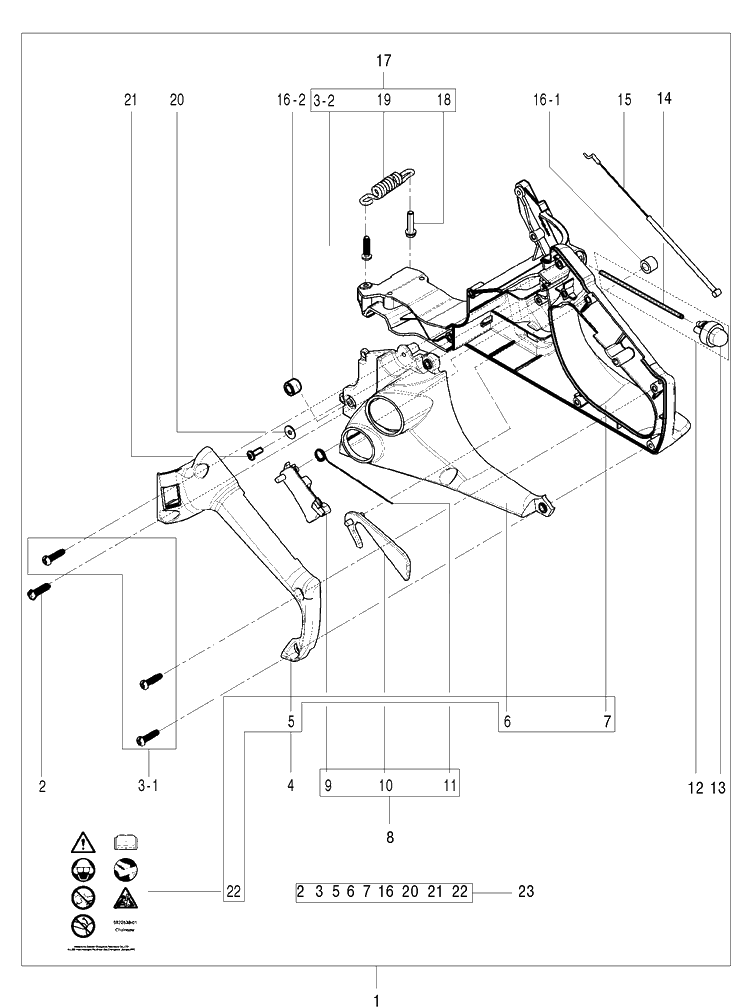Rear Handle Diagram and Parts List for  Husqvarna Chainsaw