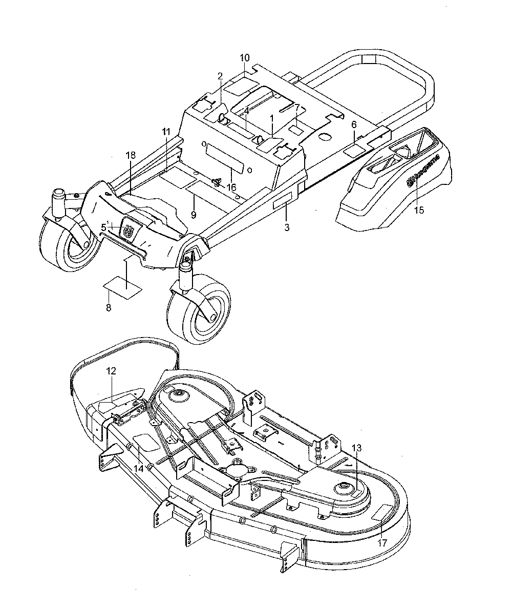 Decals Diagram and Parts List for  Husqvarna Lawn Mower