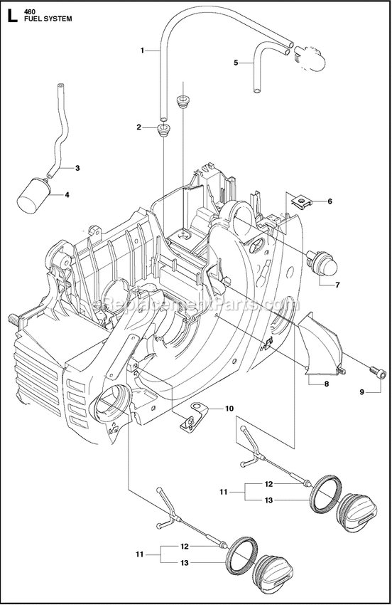 Fuel System Diagram and Parts List for  Husqvarna Chainsaw
