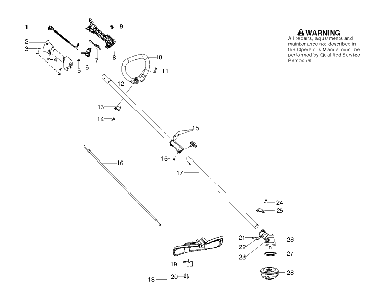 Shaft And Handle Diagram and Parts List for 952711969 Husqvarna Edger