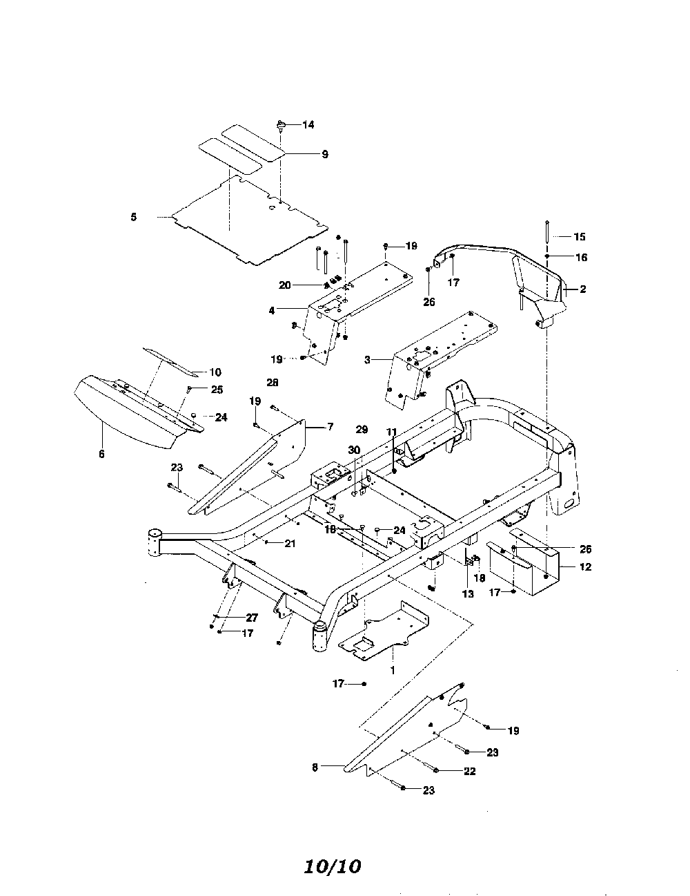 Frame Diagram and Parts List for  Husqvarna Lawn Mower